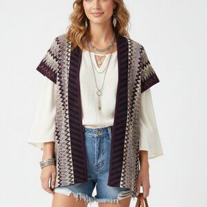 Passage Vest Knit Purple Chevron Boho Open Fairy Cottage OSFA NWT